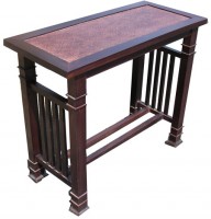 30 Stately solid rosewood Asian Mission style sofa table with rattan top.