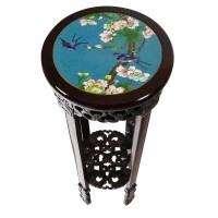 Cloisonne Rosewood Flower Stand Hand Carved Rare Vase Stand