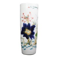 Chinese White Porcelain Vase Brush Painted Water Lotus Flower