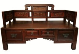 Scholars Meditation Elm Wood Chair with Drawers and Carvings