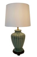 Oriental Porcelain Fluted Table Lamp in Rich Celadon Crackle Glaze