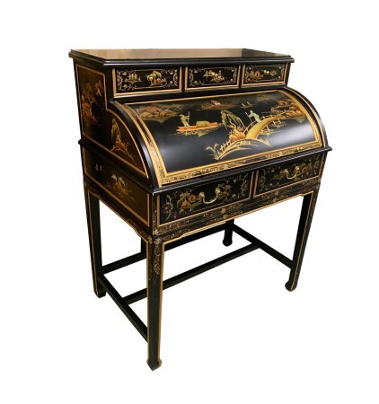 Lacquerware Roll Top Desk in Black, 37" Wide