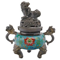 Chinese Incense Bowl With Foo Dog Lid