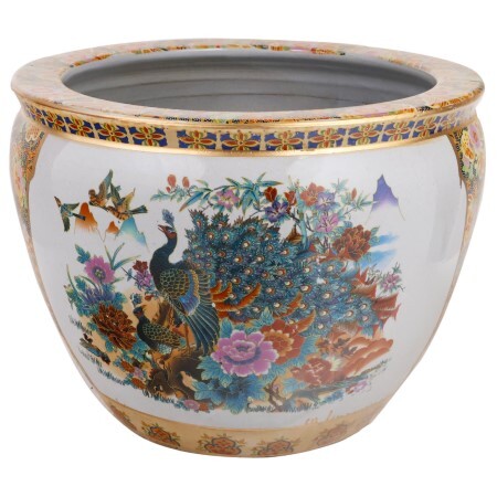 Porcelain Planters in Japanese Satsuma Style with Peacocks, 14