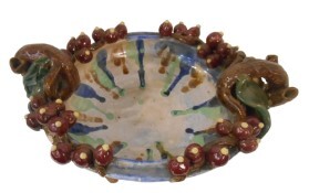 15" W. Hand Carved Pinched Ceramic table Bowl