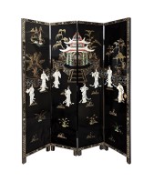 Four Panel Black Lacquer Mother of Pearl Screen