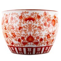 Oriental Fish Bowl Red Coral Pattern