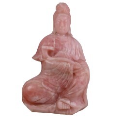 Rose Quartz Statue Kwan-Yin With Scepter