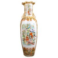 Large Fluted Vase in Chinese Floral Design 42"H