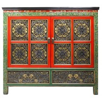47" Tibetan Hand Painted Cabinet