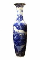 71" Oriental Temple Vase Hand Painted in Blue and White Landscape